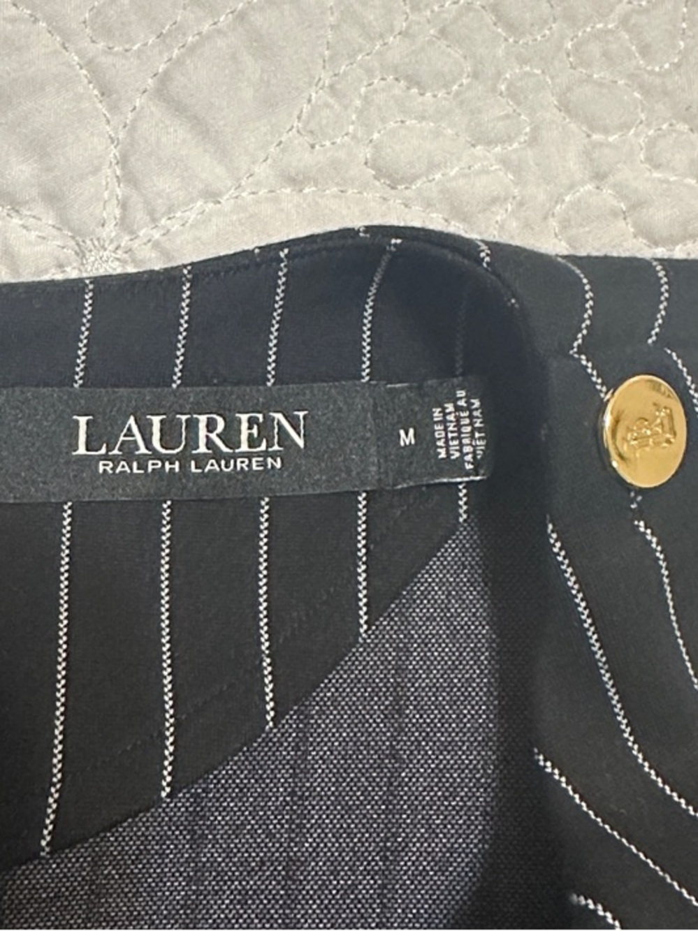 Lauren Ralph Lauren Black Pinstripe Long Sleeve Dress with Gold Buttons - Picture 3 of 6